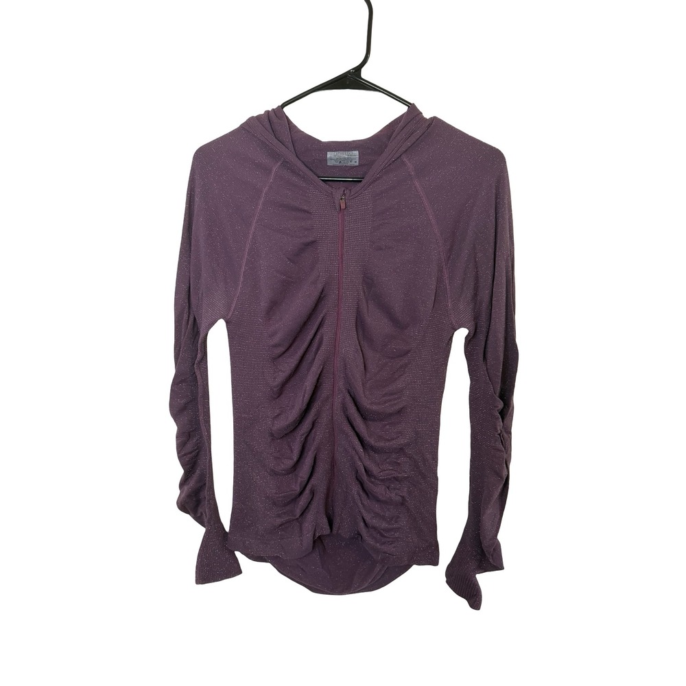 Athleta Womens Purple Shimmer Ruched Full Zip Hooded Seamless Jacket Size M